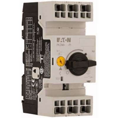 Un interrupteur de protection Eaton avec bouton rotatif et bornes de connexion. Étiqueté 'PKZM0-PI', utilisé pour le contrôle des circuits électriques.