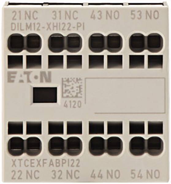 Un composant électrique gris avec plusieurs connexions numérotées, dont '43 NO', '53 NO'.