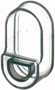 Un récipient en plastique transparent, de forme ovale, avec une ouverture à son extrémité inférieure.