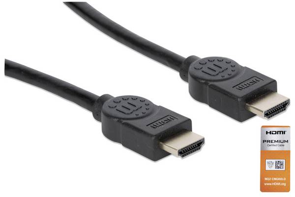 Câble de raccordement Manhattan HDMI Fiche mâle HDMI-A, Fiche mâle HDMI-A 1.80 m noir 355346 canal de retour audio, contacts dorés Câble HDMI