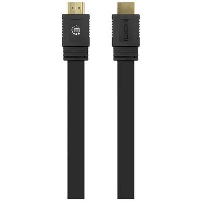 Câble HDMI noir plat avec des connecteurs dorés et l'inscription 'HDMI' sur l'un des fiches.