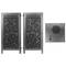 Trois boîtiers métalliques rectangulaires gris avec des motifs perforés. L'un est plus petit, avec des ports USB et audio visibles à l'avant.