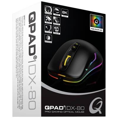QPAD DX80  Souris de gaming USB   optique noir, RVB 7 Boutons 1000 dpi, 1600 dpi, 2400 dpi, 3200 dpi, 5000 dpi, 8000 dpi
