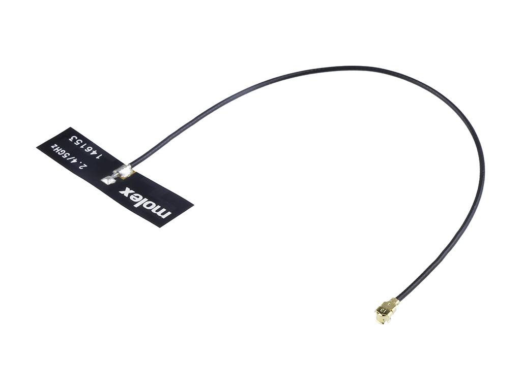 Câble de connexion d'antenne avec câble noir et plaquette portant l'inscription 'molox', adapté aux connexions électroniques.