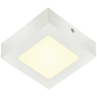 Plafonnier LED carré blanc à lumière blanc chaud, adapté aux espaces intérieurs modernes.