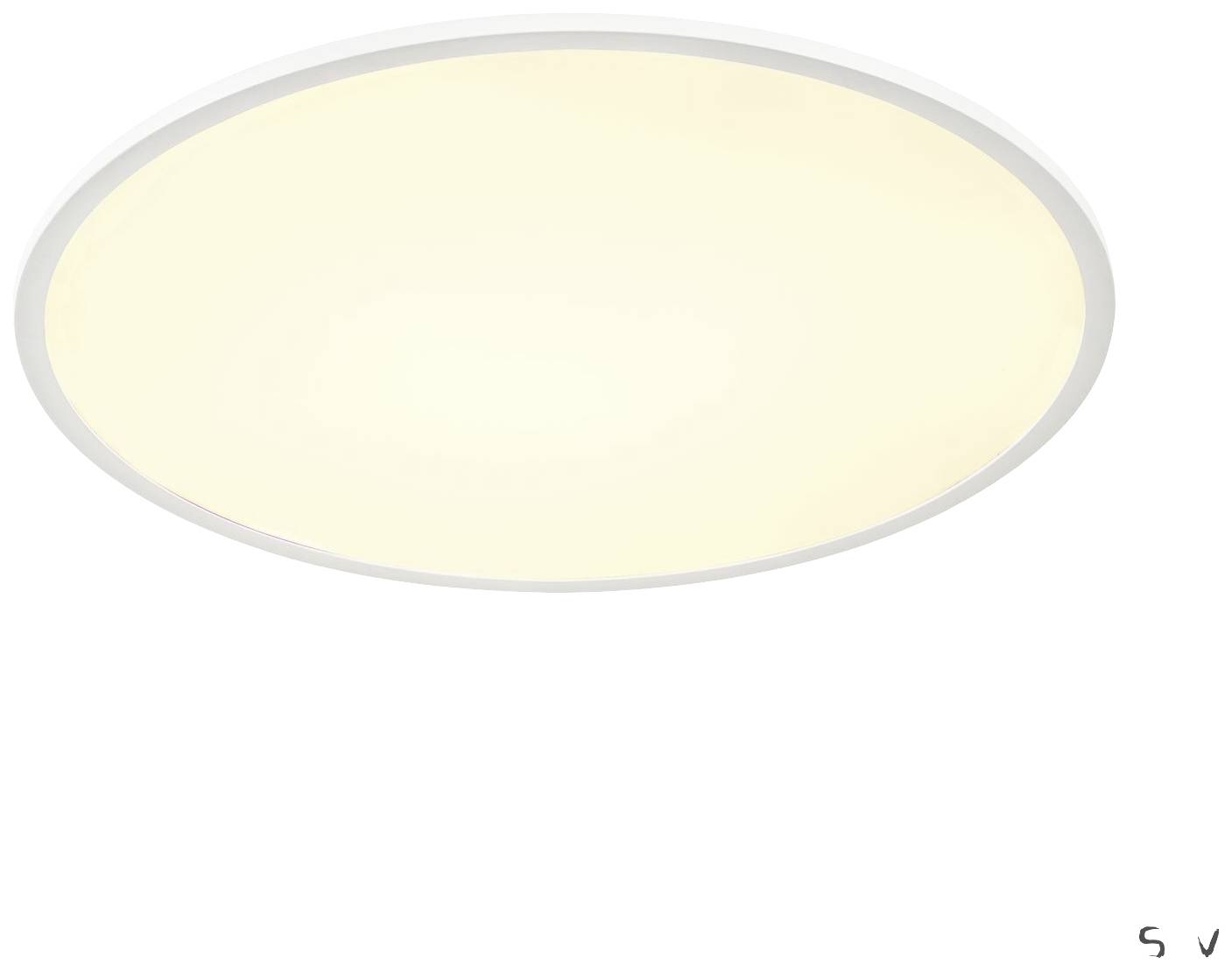 Plafonnier rond avec une bordure blanche au centre de l'image, diffusant une lumière chaleureuse.