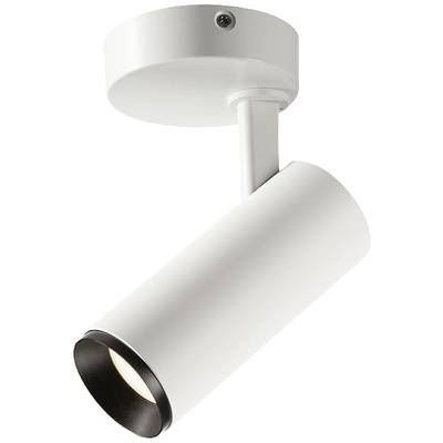Lampe de plafond blanche avec tête cylindrique. Destinée à un éclairage directionnel.