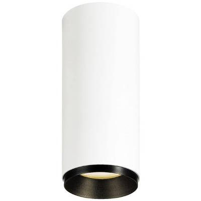 Plafonnier cylindrique blanc avec intérieur noir. Il présente un design moderne et éclaire vers le bas.