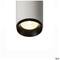 Un luminaire encastré rond avec un boîtier argenté et un cadre noir, diffusant une lumière chaude vers le bas.