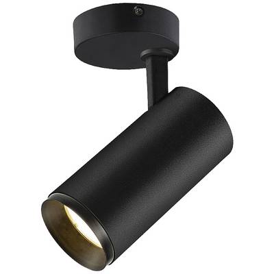 Plafonnier cylindrique noir, orienté vers le bas, design moderne et minimaliste, adapté pour un éclairage ciblé.