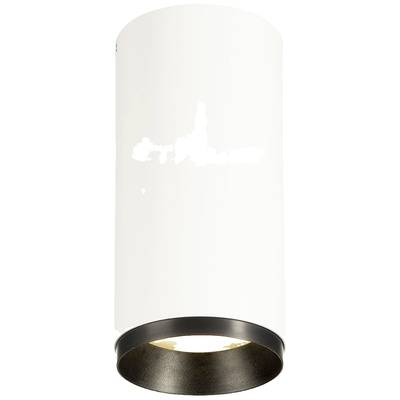 Plafonnier à abat-jour cylindrique blanc avec bordure noire en bas, conçu pour une installation au plafond pour l'éclairage intérieur.