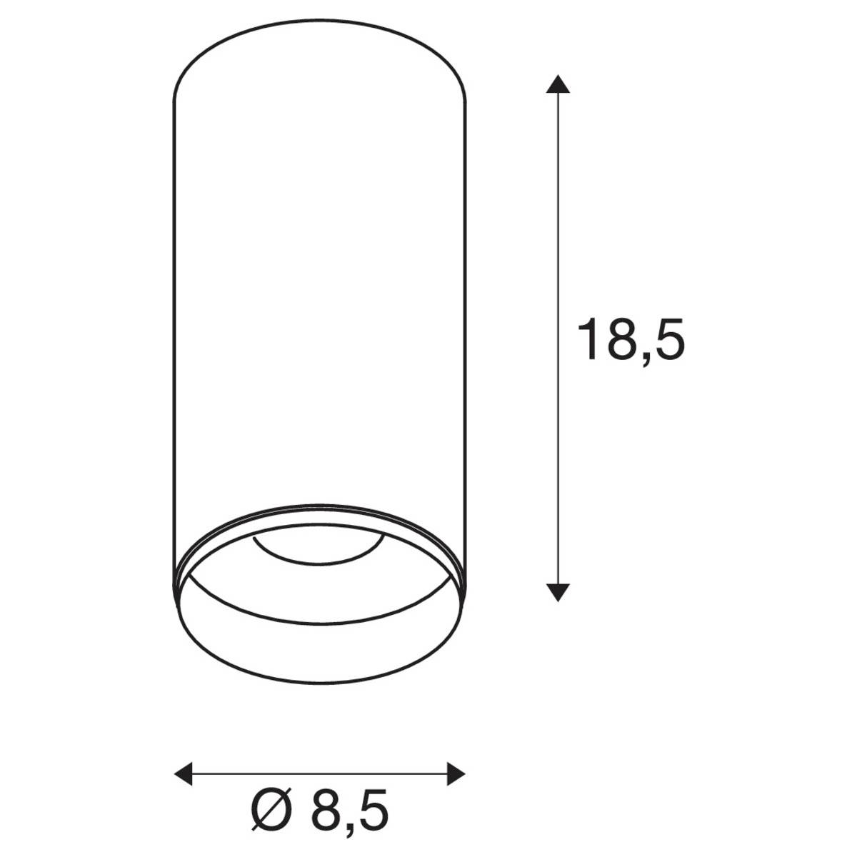Lampe cylindrique avec les dimensions suivantes : diamètre 8,5 cm et hauteur 18,5 cm.