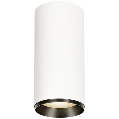 Luminaire plafonnier cylindrique blanc avec bordure noire à l'ouverture.