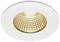 Luminaire encastré blanc au plafond avec intérieur doré à motif quadrillé.