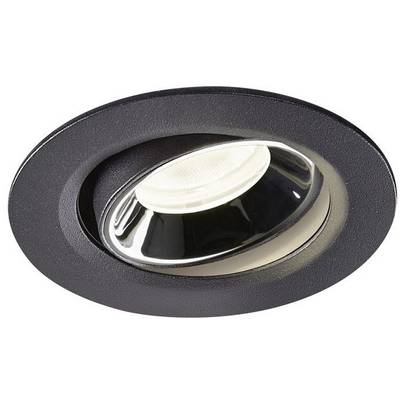 Spot encastrable circulaire noir avec un réflecteur intérieur pivotant et brillant.
