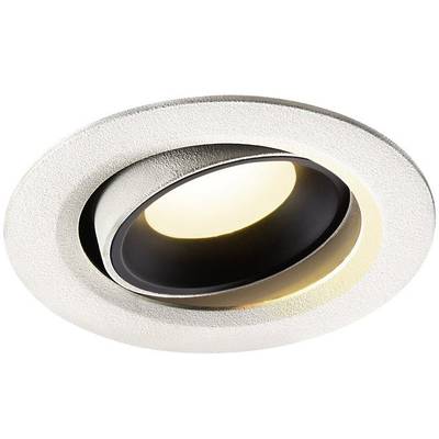 Lampe d'éclairage omnidirectionnel en blanc avec une tête pivotante qui peut être inclinée dans différentes directions. Adaptée pour une installation au plafond.