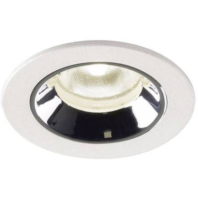 Luminaire encastré au plafond rond avec bordure argentée et surface centrale en verre éclairée. Idéal pour les espaces intérieurs modernes.