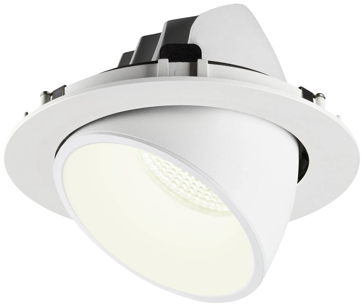 Spot de plafond LED blanc rond avec tête orientable, adapté à l'éclairage intérieur.