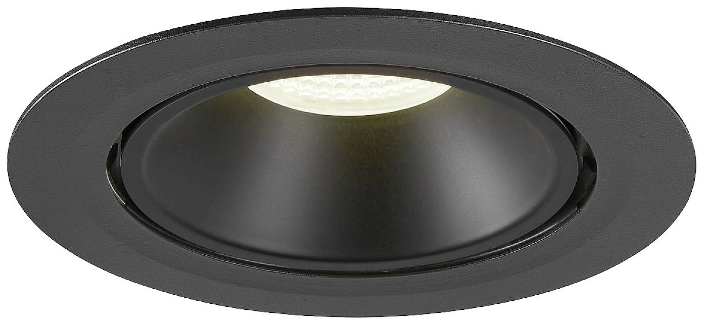 Spot encastrable noir à cadre rond, diffusant une lumière chaude vers le bas. Adapté pour une installation au plafond à l'intérieur.