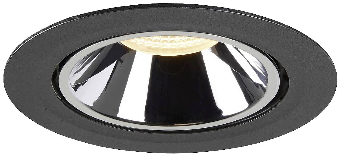 Luminaire encastré rond avec bordure noire et intérieur réfléchissant. Adapté aux espaces modernes résidentiels ou de bureaux.