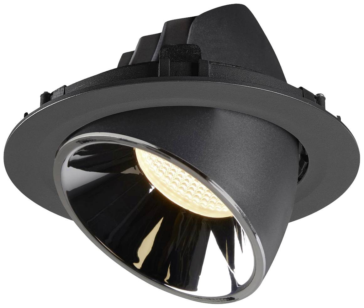 Spot encastrable LED de plafond noir, orientable, avec cadre rond et intérieur réfléchissant ; idéal pour un éclairage ciblé.