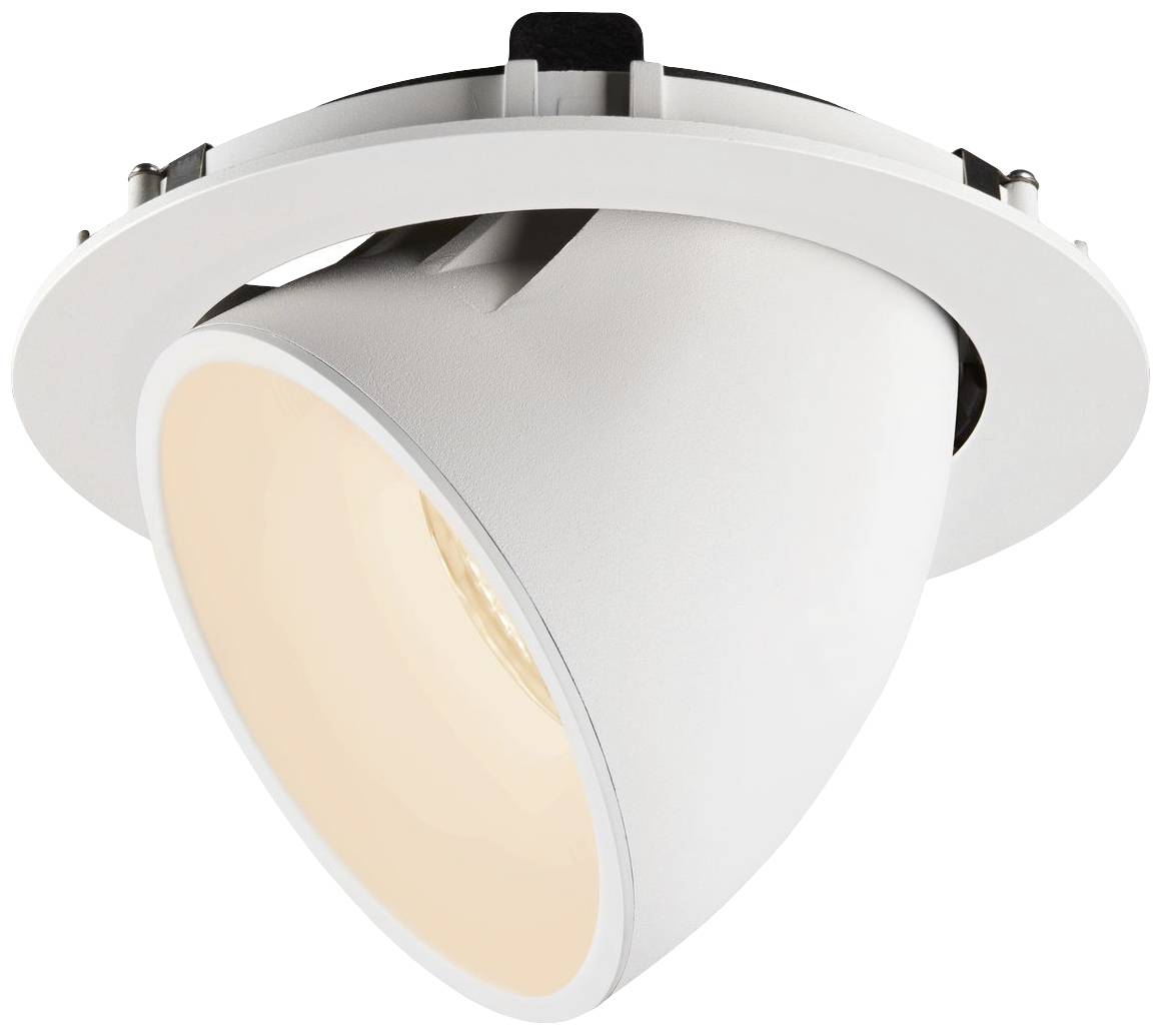 Luminaire encastré avec boîtier circulaire orientable pour un éclairage ciblé. Surface blanche, adapté aux espaces intérieurs modernes.
