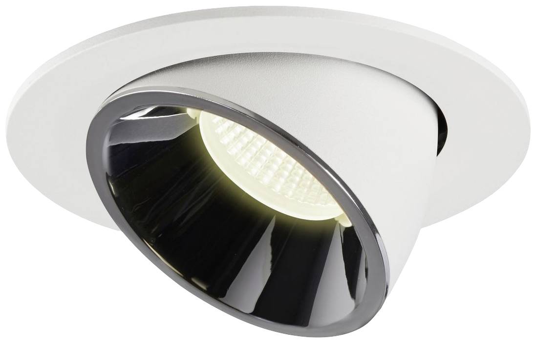 Un luminaire encastrable LED rond moderne, avec un réflecteur noir et un bord blanc, adapté à l'éclairage intérieur.