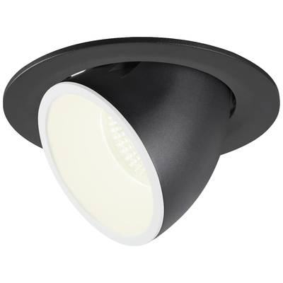 Lampe encastrable noire avec cadre rond et ampoule orientable.