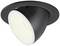 Lampe encastrable noire avec cadre rond et ampoule orientable.