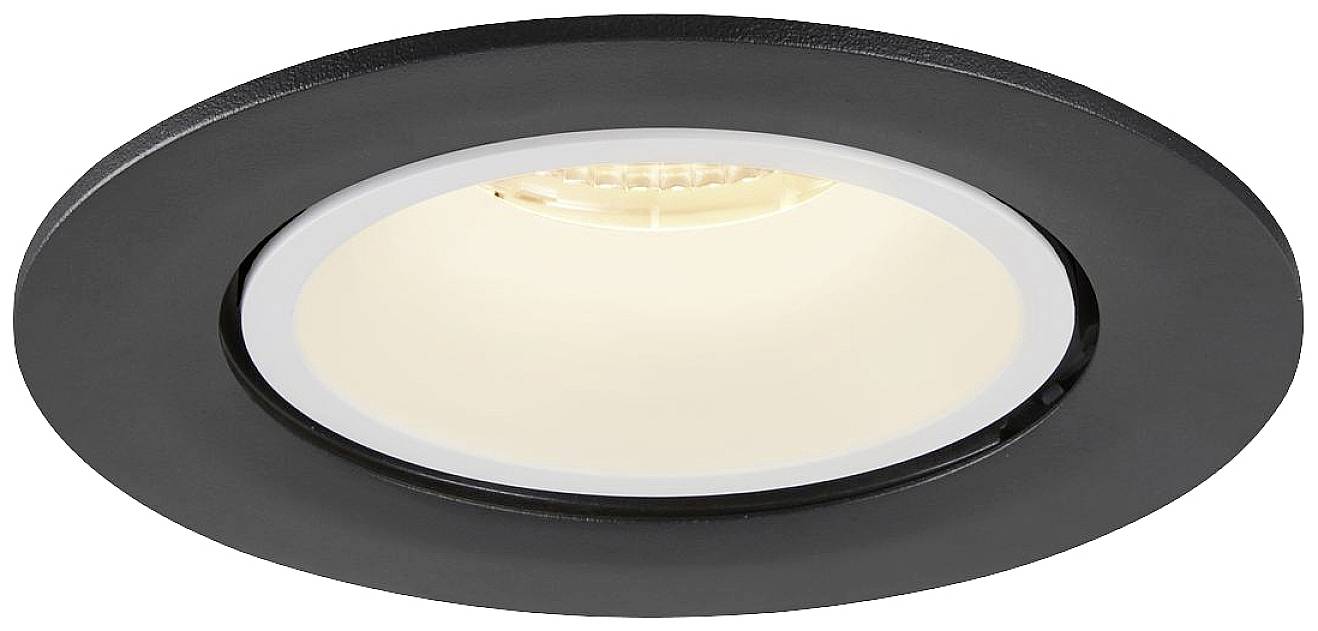 Spot encastrable noir avec cadre rond et lumière LED brillante, adapté à l'éclairage intérieur moderne.