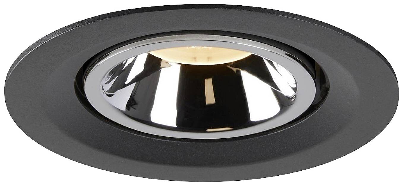 Plafonnier rond noir avec intérieur argenté et lumière éclatante. Idéal pour les aménagements intérieurs modernes.
