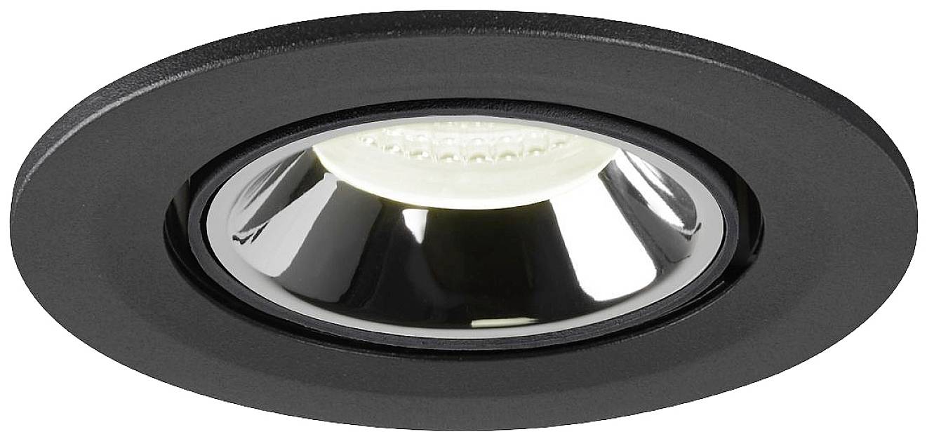 Spot encastrable rond noir avec un faisceau lumineux LED concentré. Idéal pour l'éclairage d'accentuation dans des intérieurs contemporains.