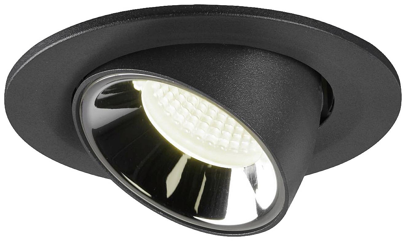 Spot de plafond LED noir, orientable, avec cadre circulaire, adapté à l'éclairage directionnel dans des espaces intérieurs contemporains.