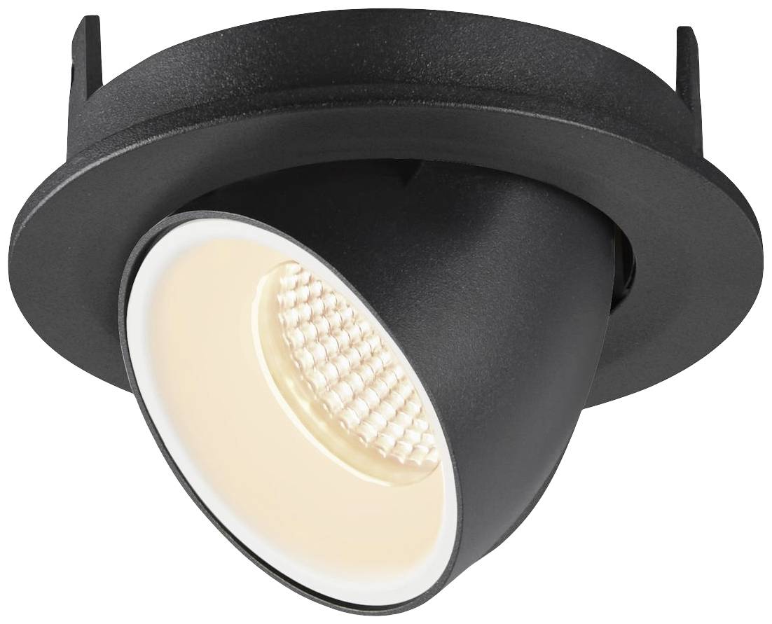 Un spot encastrable rond noir avec un éclairage LED orientable.