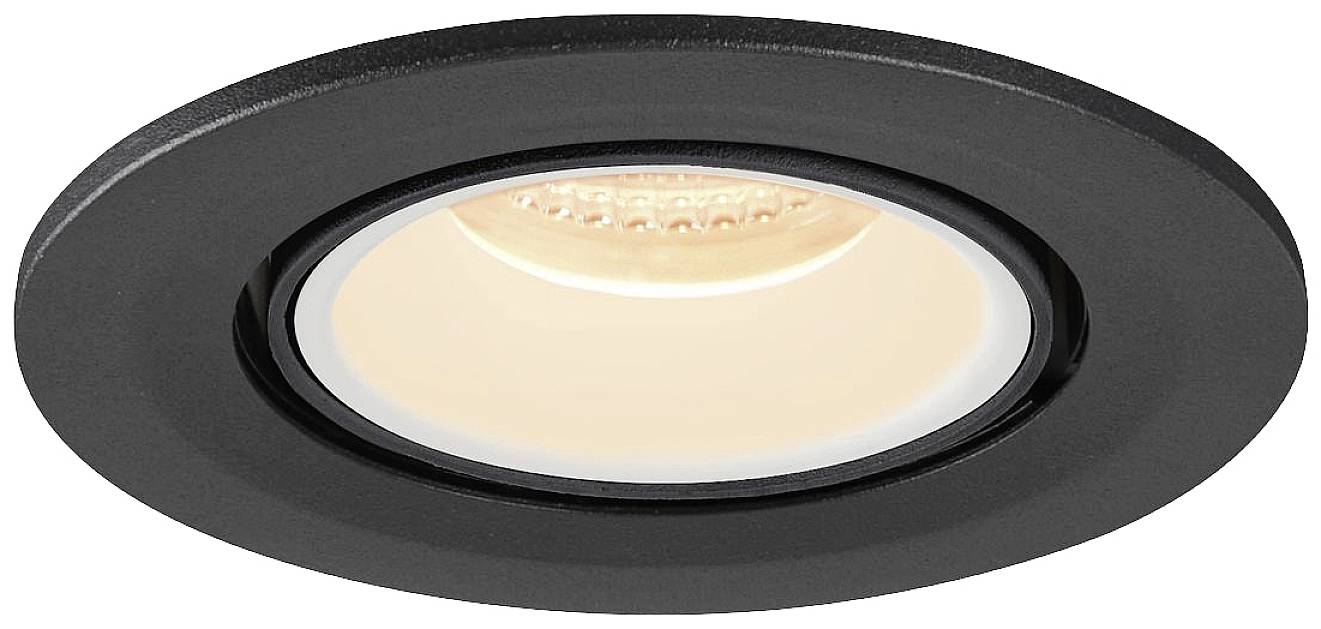 Spot encastrable rond noir avec LED lumineuse, adapté à l'éclairage intérieur.