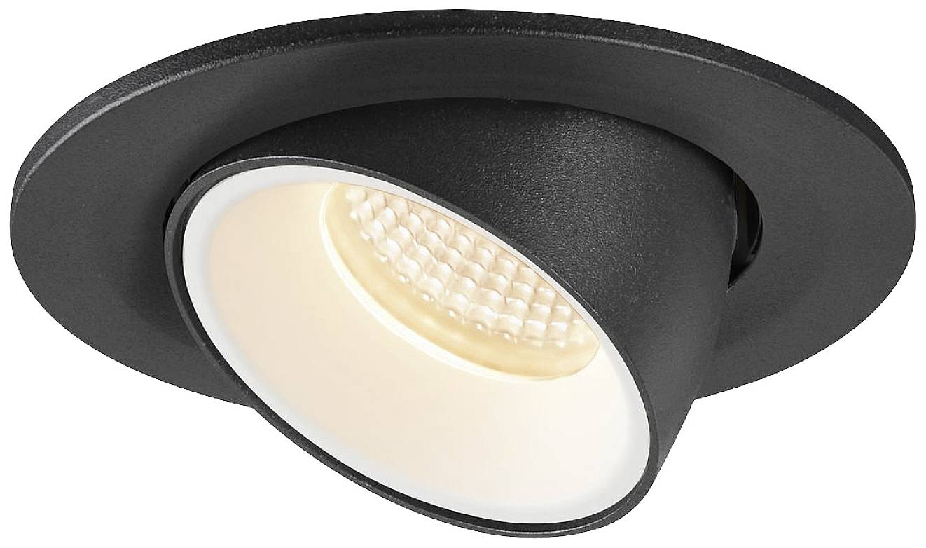 Spot LED encastrable noir, orientable, avec cadre rond. Idéal pour un éclairage d'accentuation dans un espace de vie moderne.