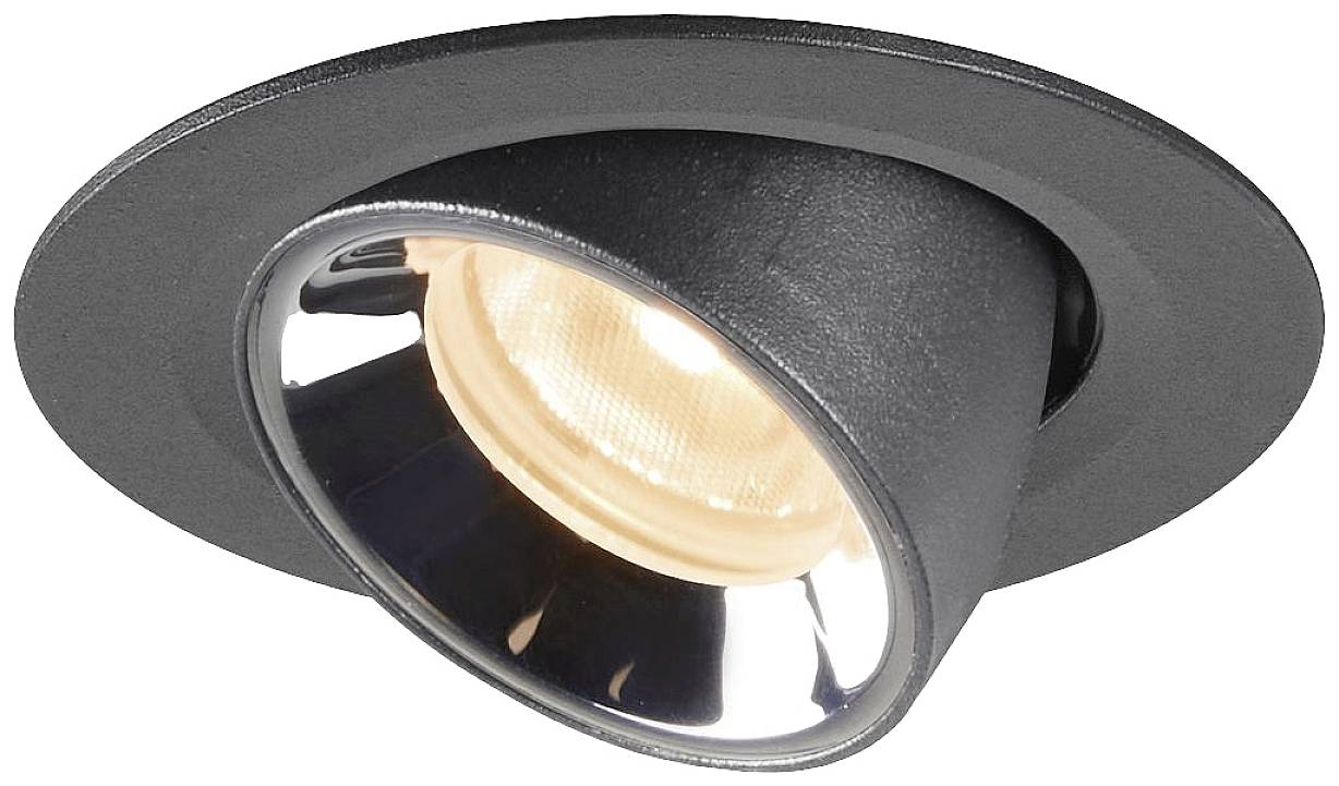 Spot encastrable noir de forme ronde, avec insert de lampe pivotant, adapté à l'éclairage ciblé des espaces.