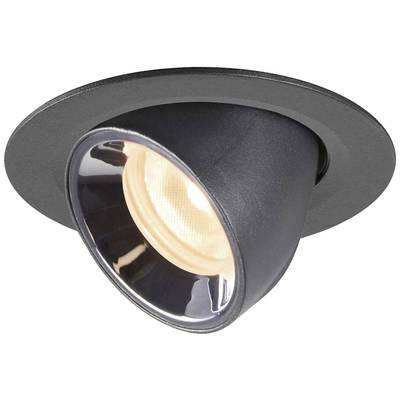 Spot encastrable noir et rond au design orientable, présentant une source lumineuse chaleureuse. Idéal pour l'éclairage d'accentuation en intérieur.