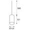 Schéma d'une suspension cylindrique avec les dimensions suivantes : diamètre 4,4 cm, hauteur 9,1 cm, longueur de câble 500 cm.