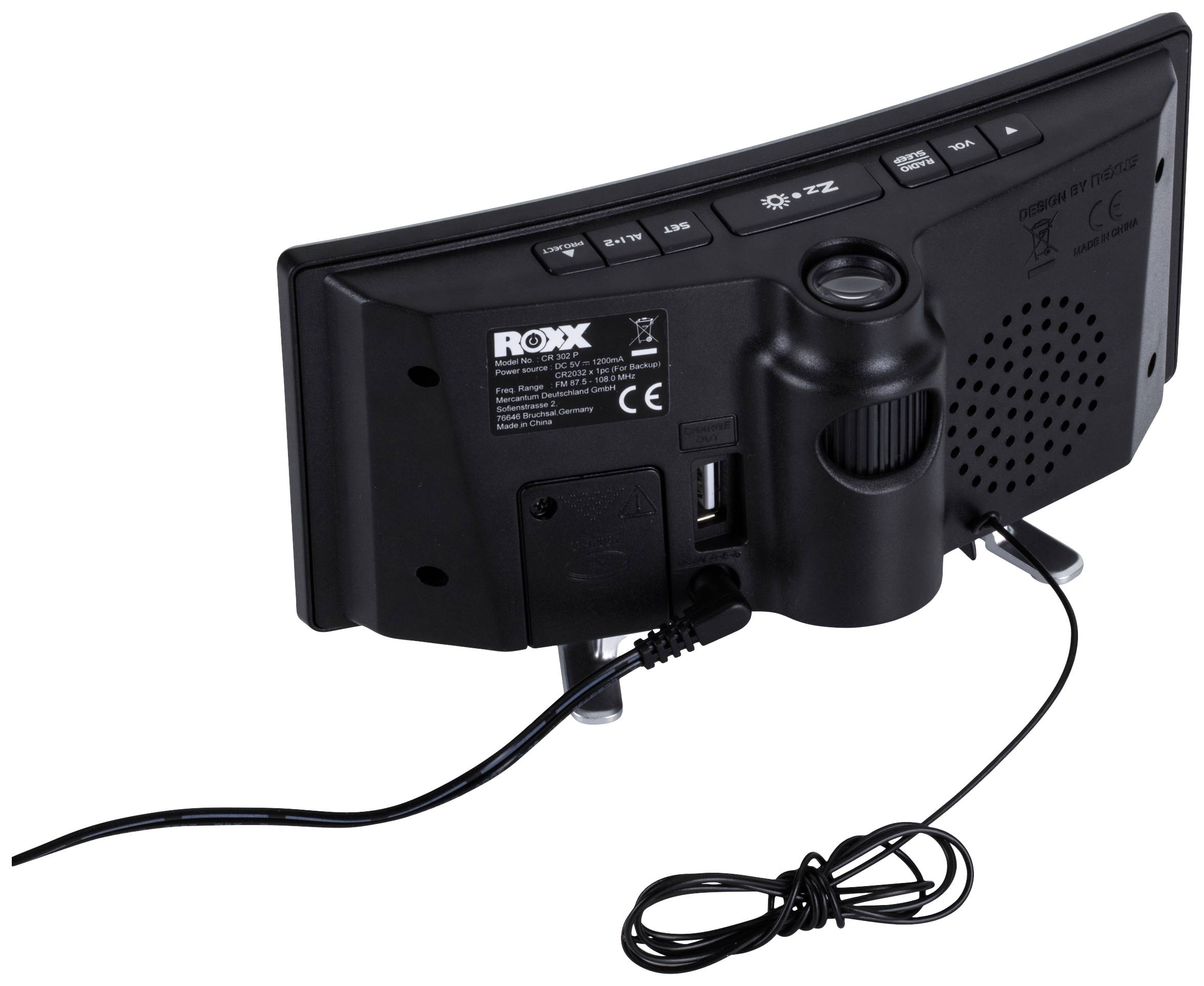 Roxx CR 302P Radio-réveil FM USB fonction de charge de la batterie, fonction réveil noir-1