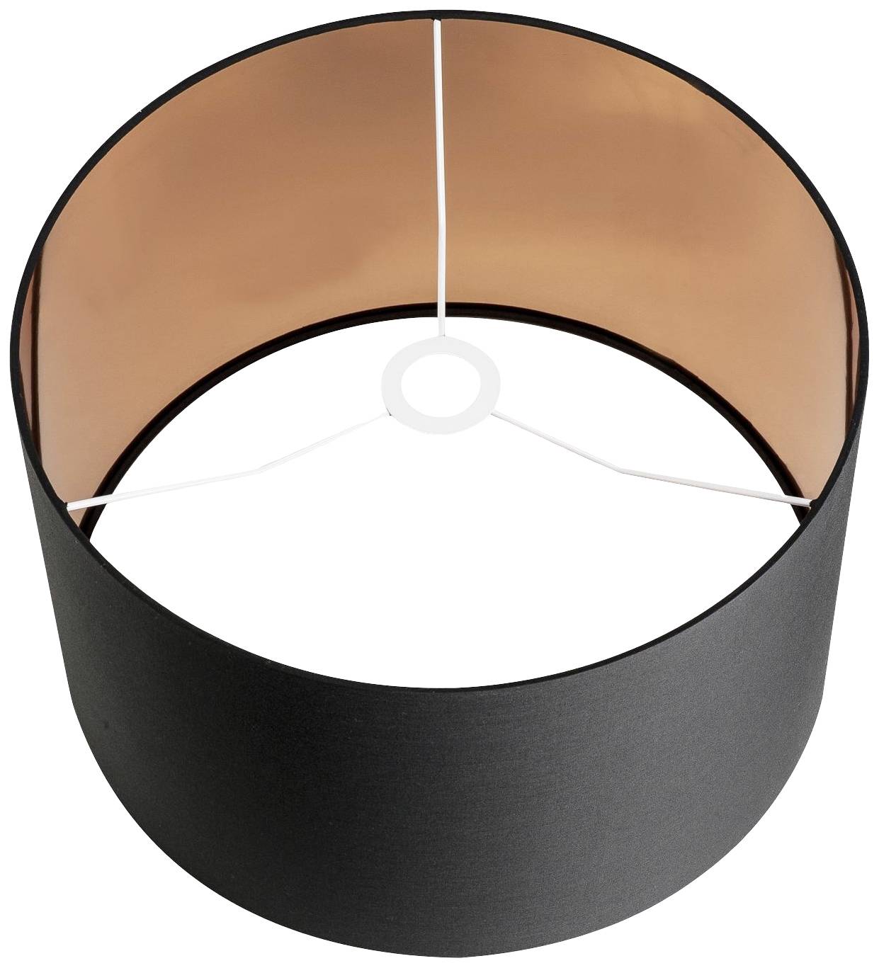 Abat-jour noir vu de dessus, révélant une teinte cuivrée à l'intérieur ; idéal pour les décorations intérieures modernes.