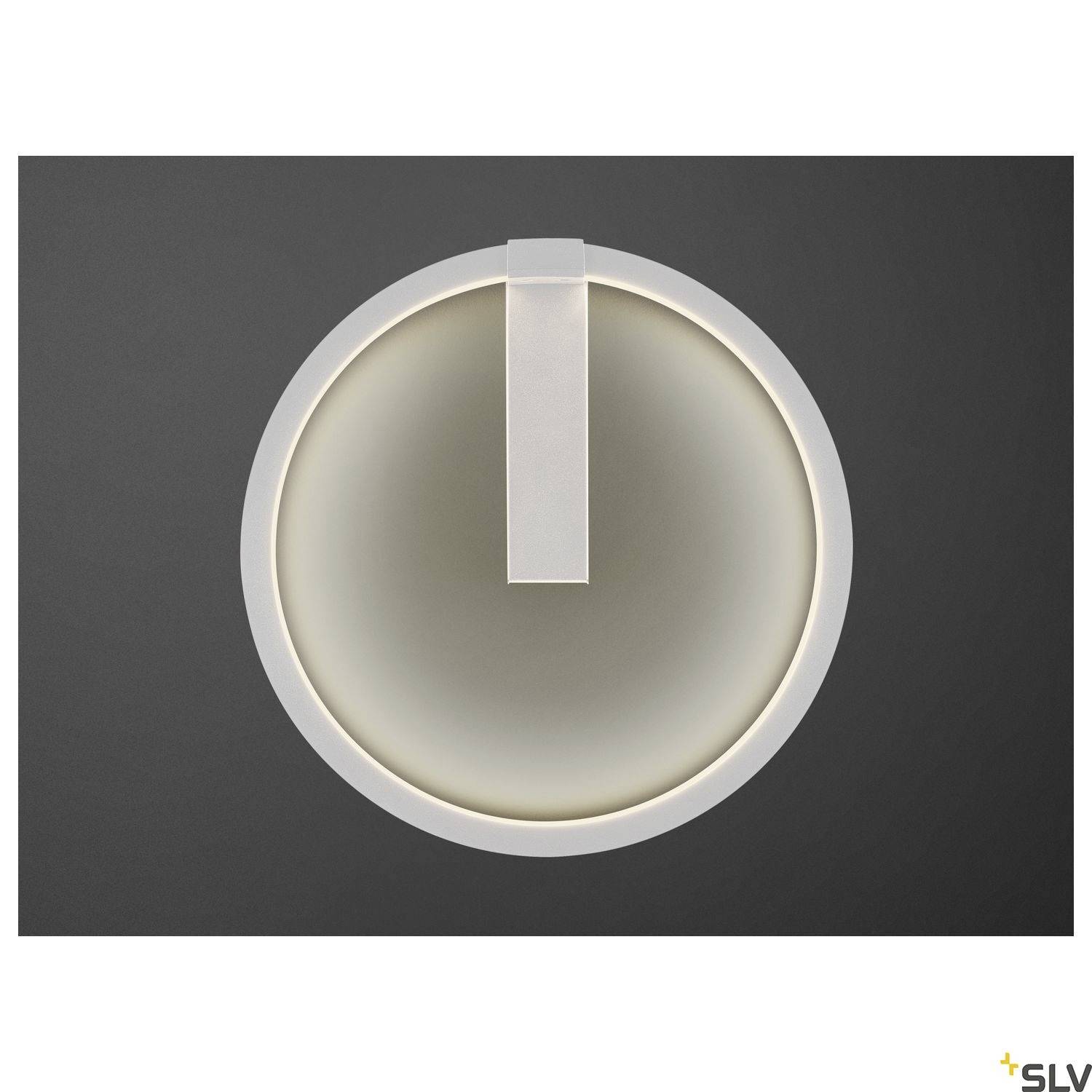 Applique murale ronde moderne avec cadre blanc, diffusant une lumière douce et uniforme. Design de SLV.