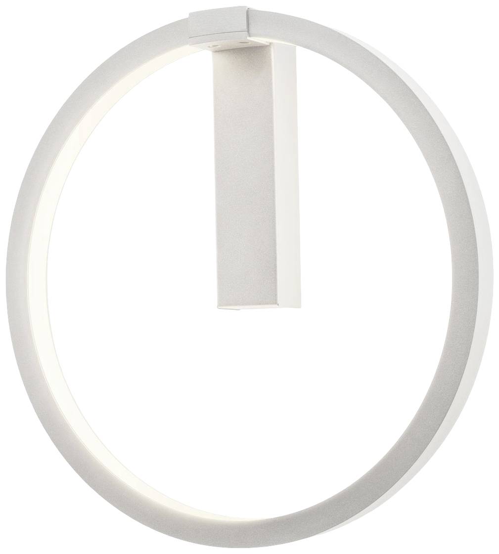Un luminaire mural LED moderne, blanc, de forme circulaire avec un support central rectangulaire.