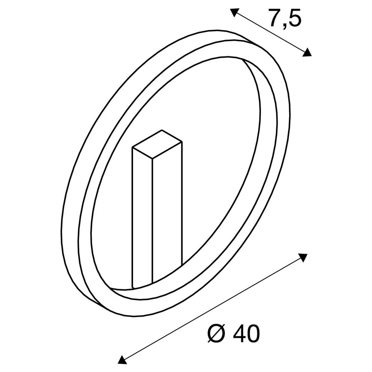 Dessin technique tridimensionnel d'une bague avec un diamètre de 40 mm et une hauteur de 7,5 mm.
