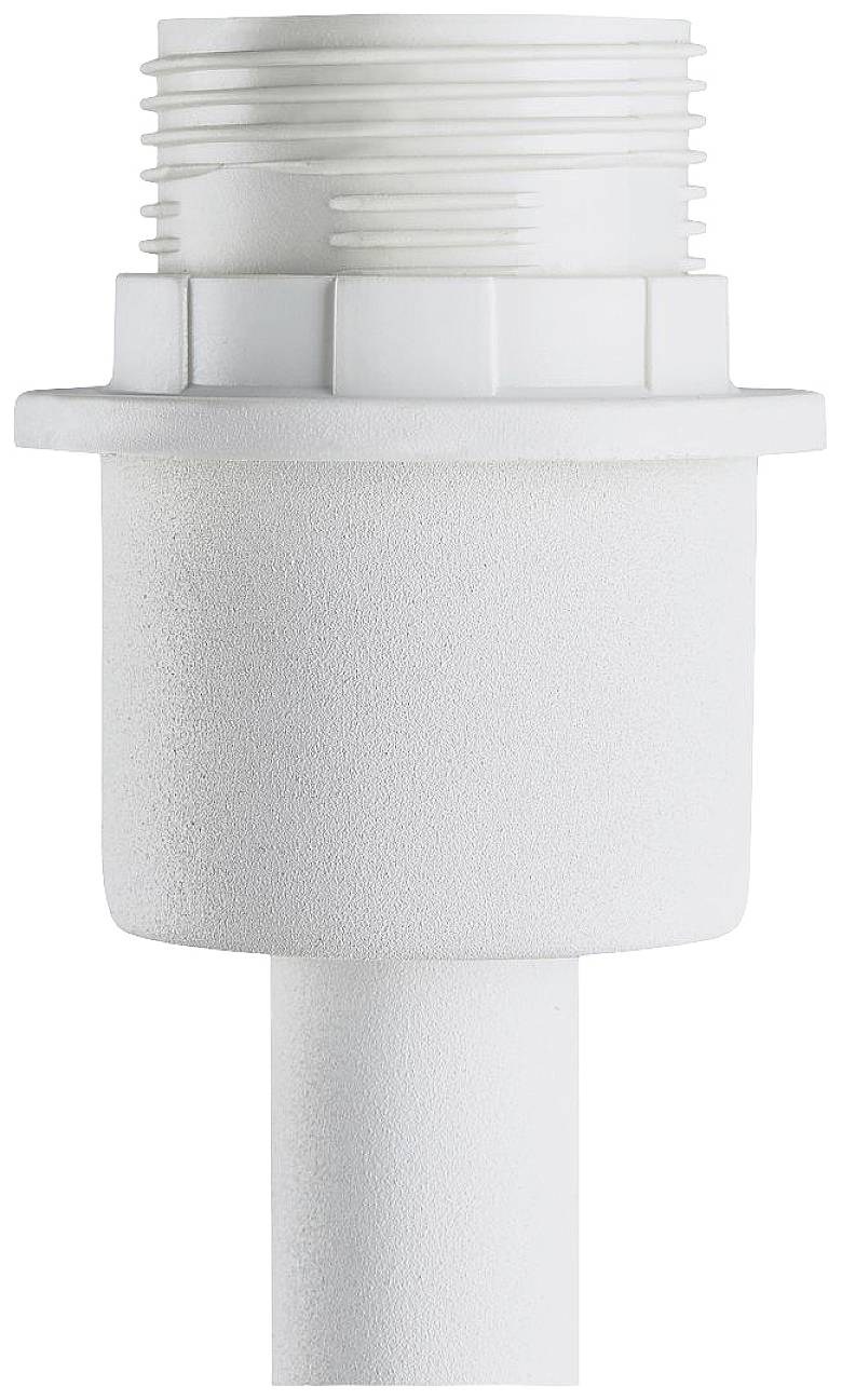 Vanne en plastique blanc avec raccord fileté, corps cylindrique, adaptée aux installations de tuyauterie dans les systèmes sanitaires.