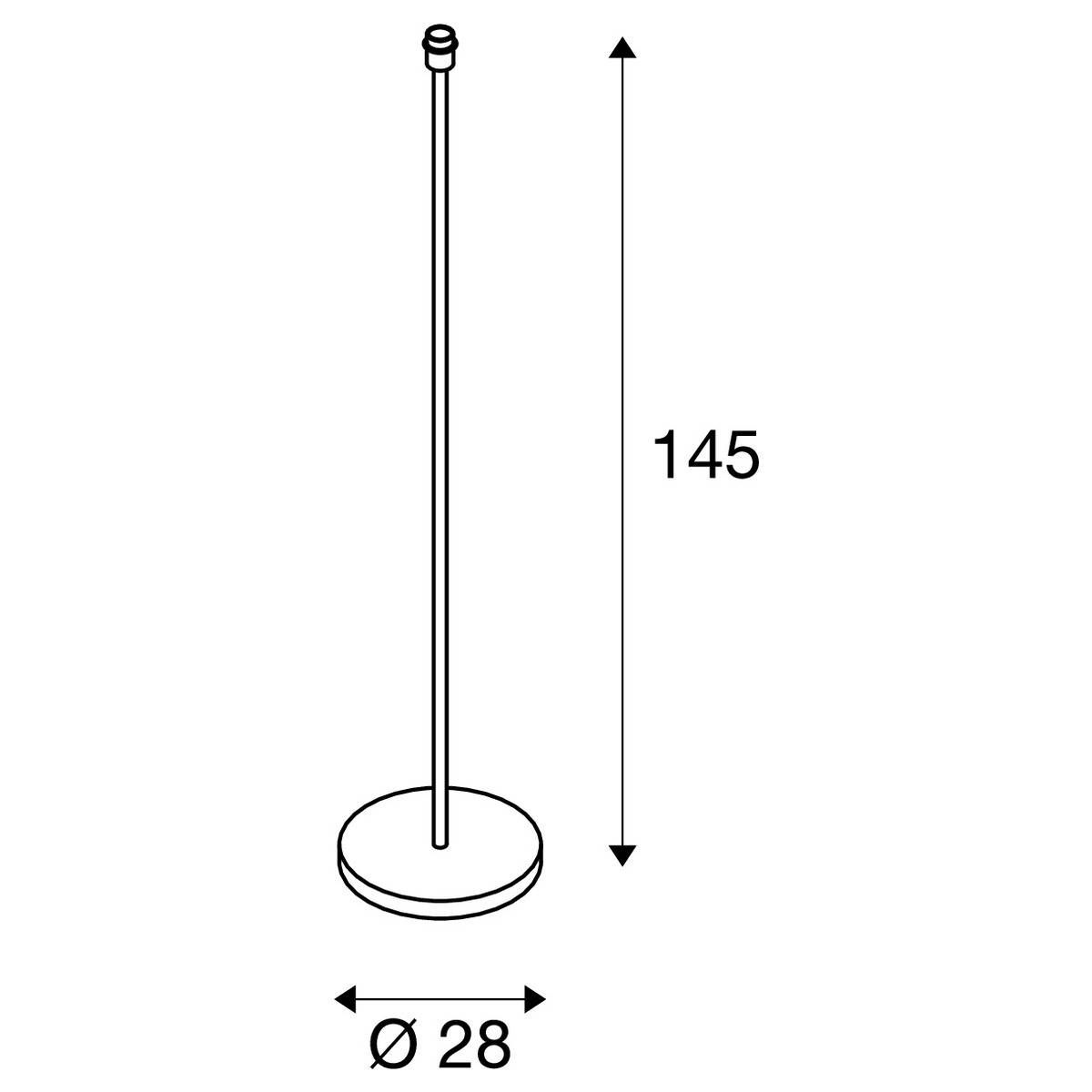 Lampadaire d'une hauteur de 145 cm et d'un diamètre de socle de 28 cm.