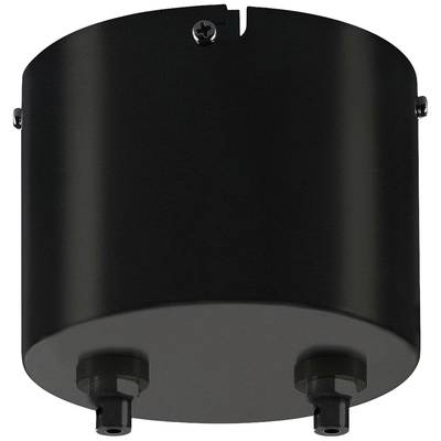 Pièce cylindrique noire avec deux embouts raccordables sur sa face inférieure et plusieurs vis sur ses côtés.