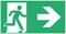Indication de sortie de secours : Pictogramme représentant une personne courant vers la droite en direction d'une sortie, accompagnée d'une flèche dans la même direction.
