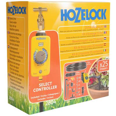 'Emballage d'un système d'irrigation Hozelock pour 25 pots avec contrôleur Select, goutteurs et tuyau de 15 m.'