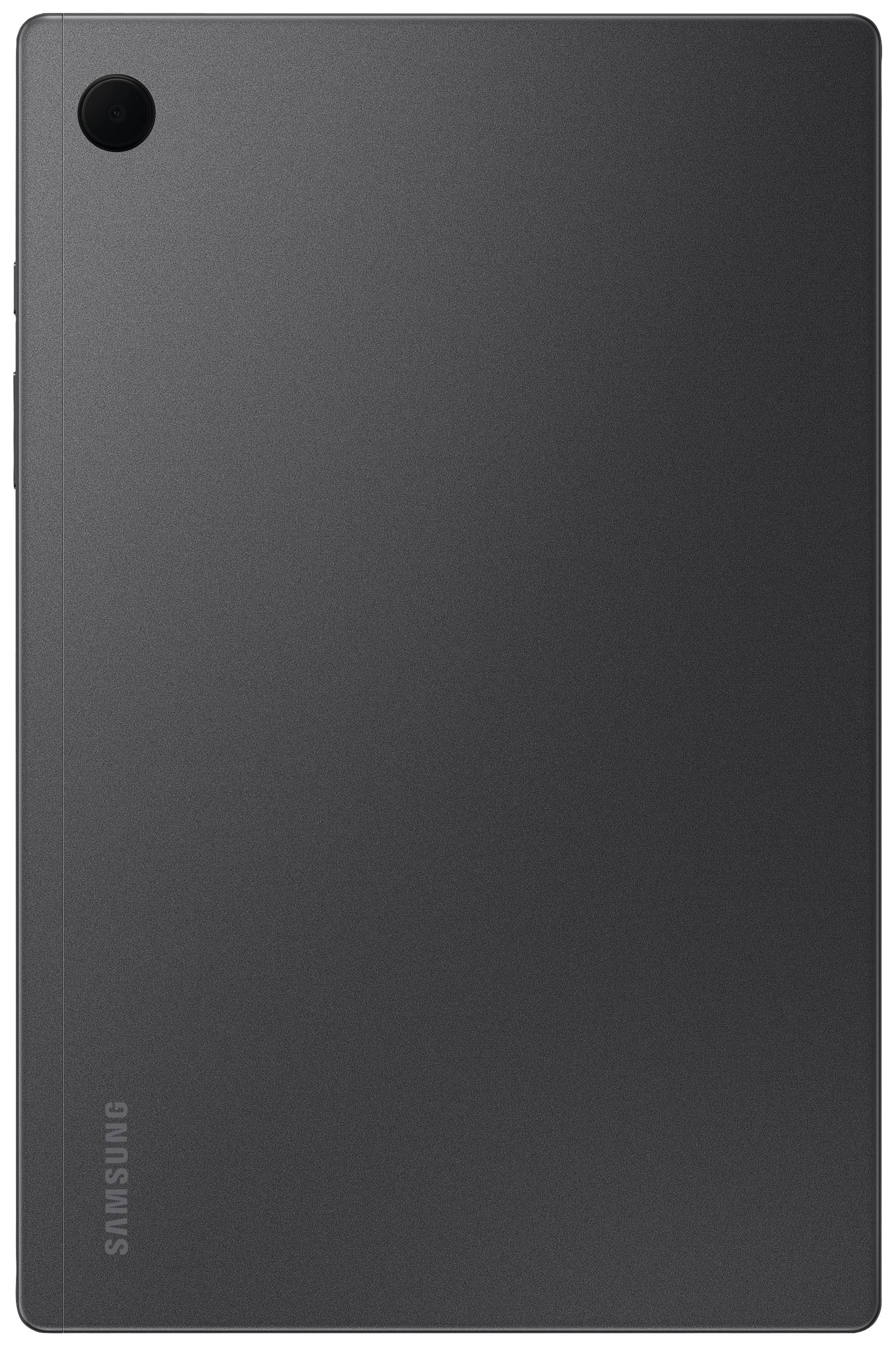 Une tablette noire vue de dos avec un module caméra dans le coin supérieur gauche.